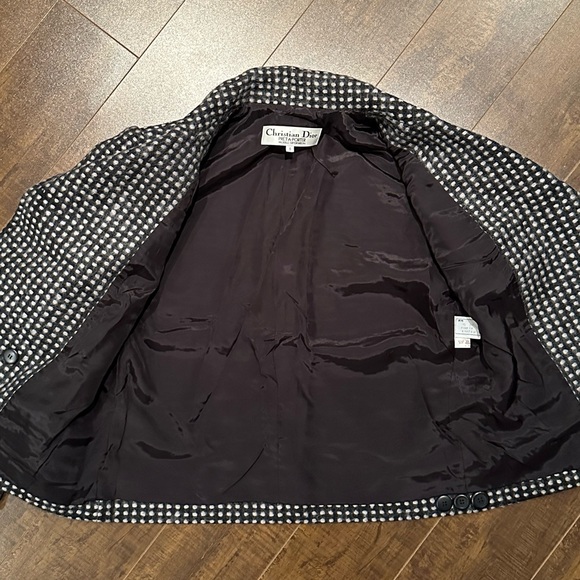 Vintage Christian Dior Black White Tweed Wool Blazer - Picture 4 of 11